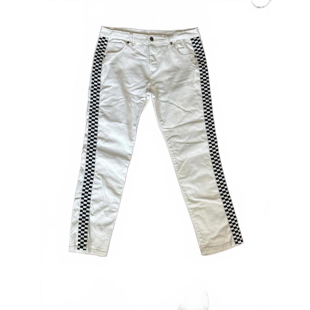 True Rock White Jeans with Checkerboard Side Stripe - Size 36